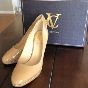 Vince Camuto Signature Beige Patent Pumps